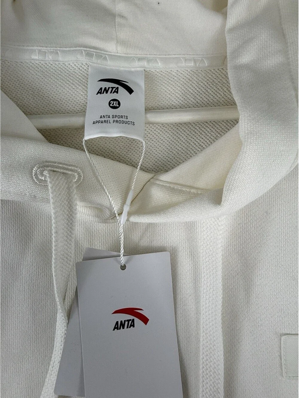 ANTA Skate Logo Pullover Hoodie White Fleece Cotton Drawstring Pockets Men’s 2XL